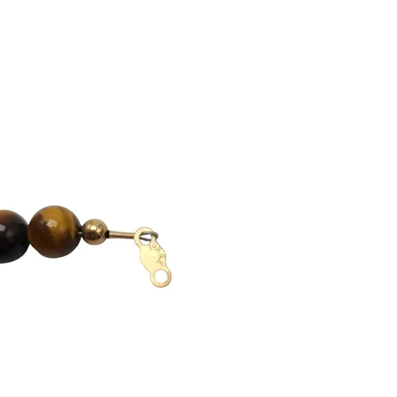 14k Gold Filled Tiger Eye Round Shape Beads Bangle Bracelet Vintage - Picture 4 of 5
